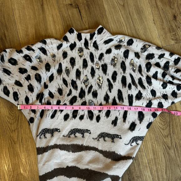 Vintage SML Sport Lambswool Beaded Leopard Sweater Women’s M Tan Black - Picture 7 of 7